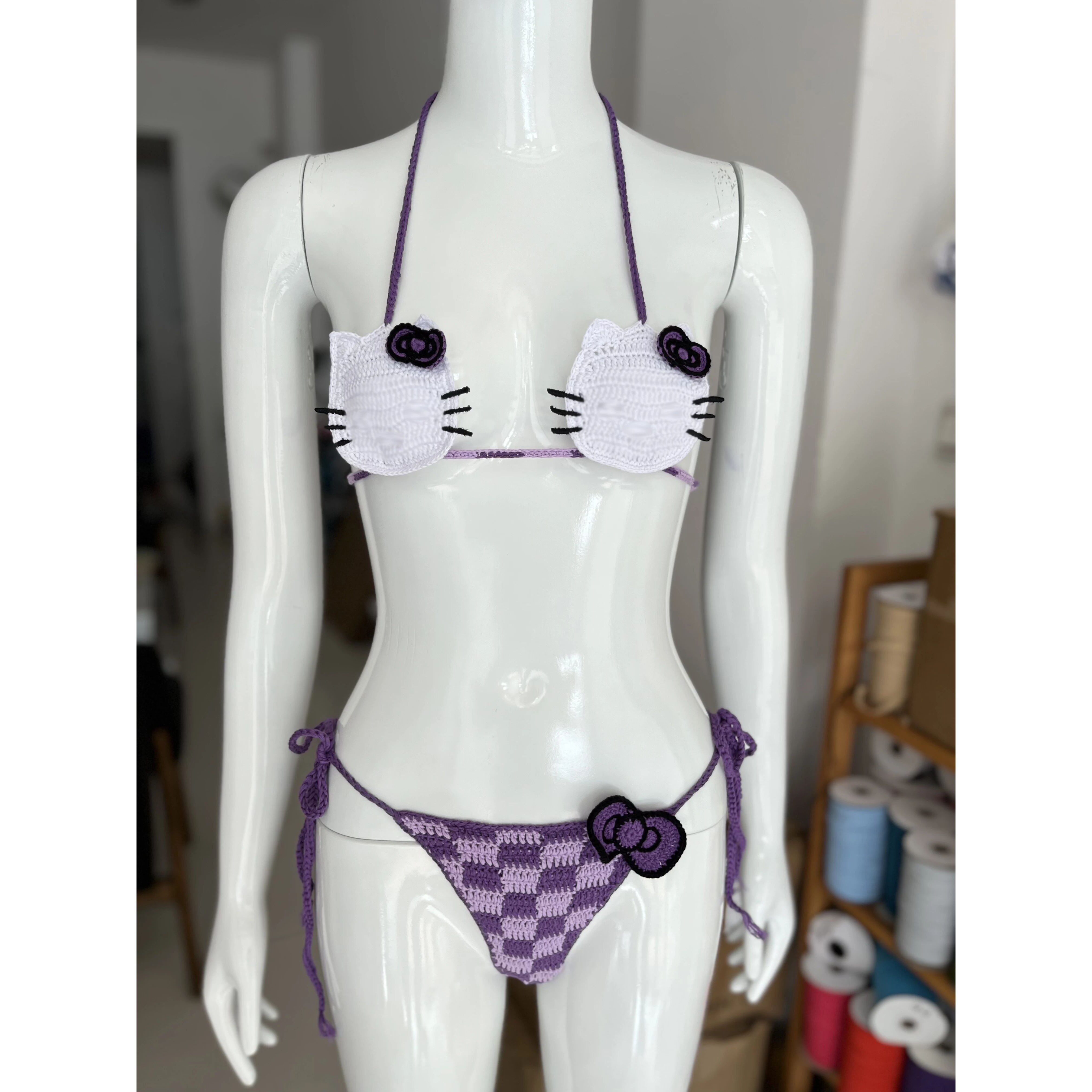 Thong Bikini Women - Hello Kitty Bikini Set Lady's Crochet