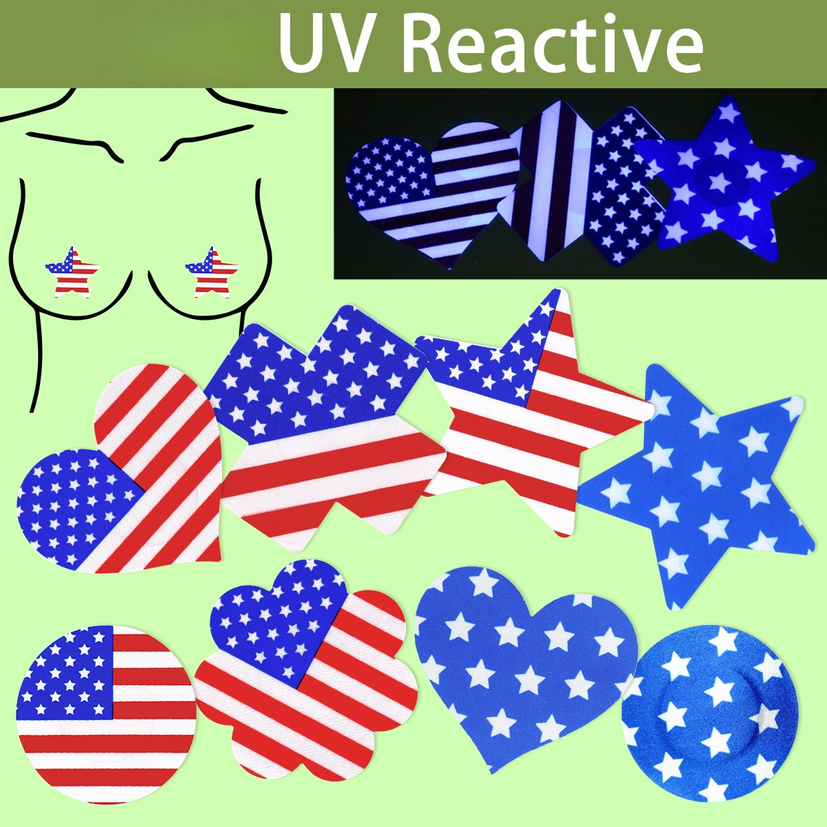 Nipple Cover Pasties - 10pairs Light Reactive American Flag Disposable