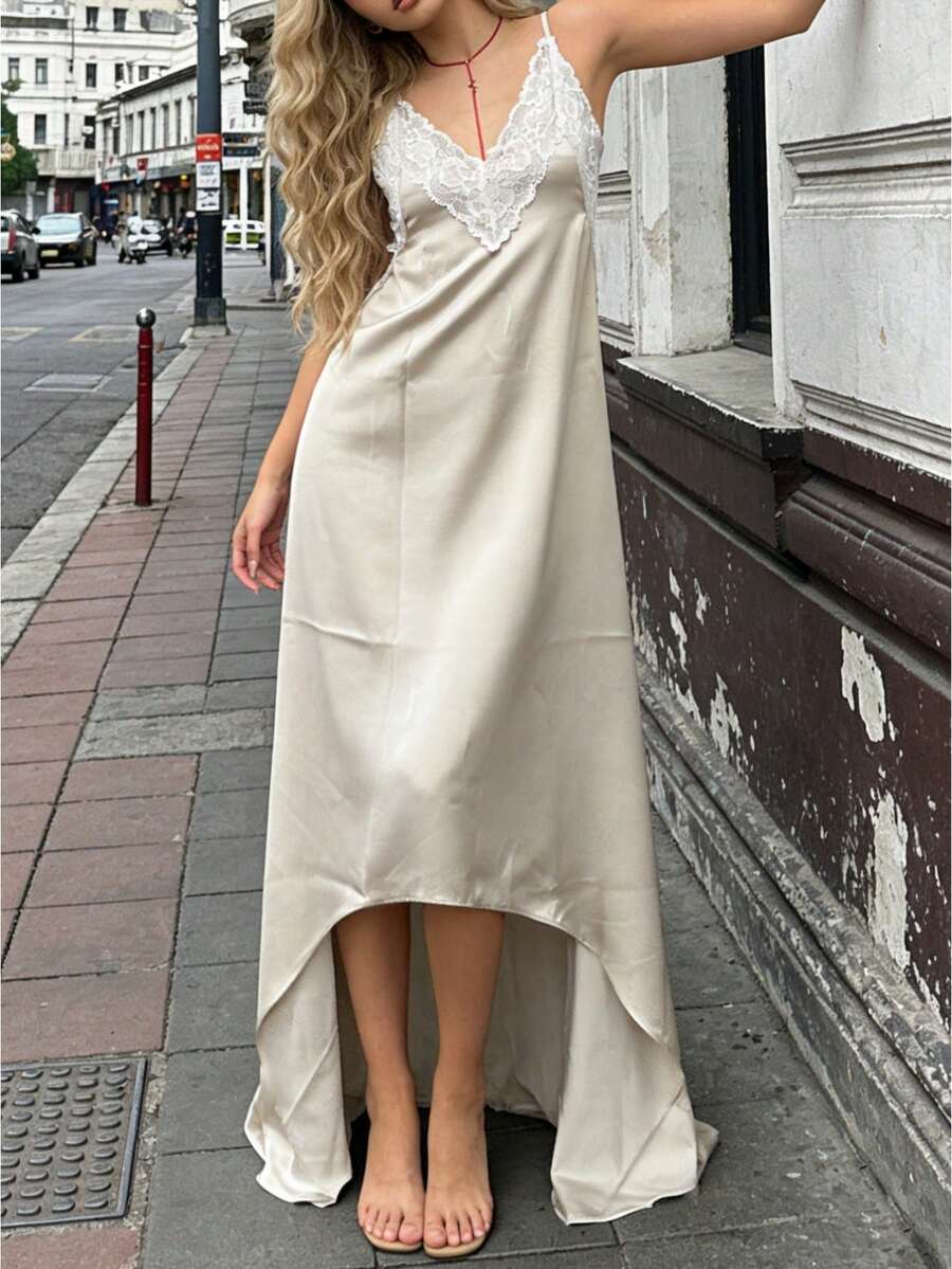 Women Summer Deep V-Neck Lace  - Slip Dress Satin recension och pris
