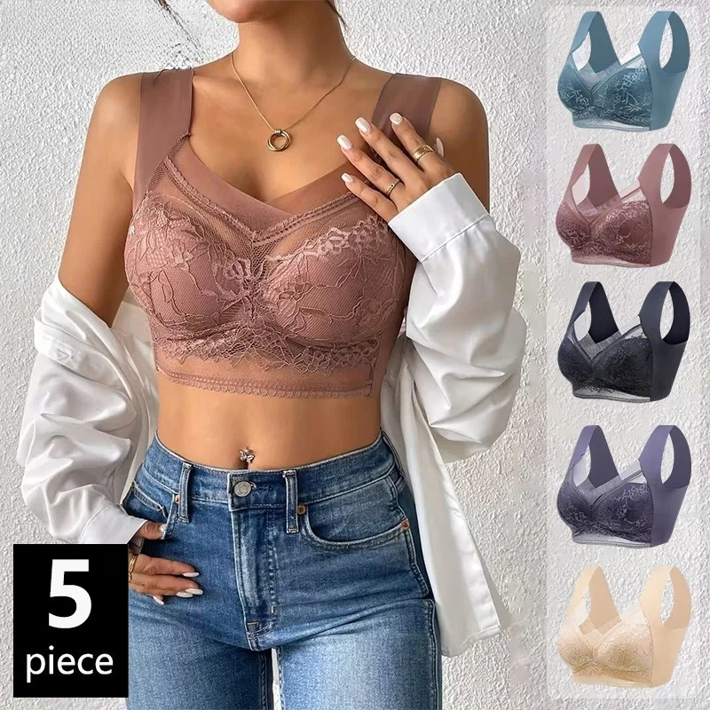 5PCS Plus Size Bras Women Lace - Bralette Wireless Soft recension och pris