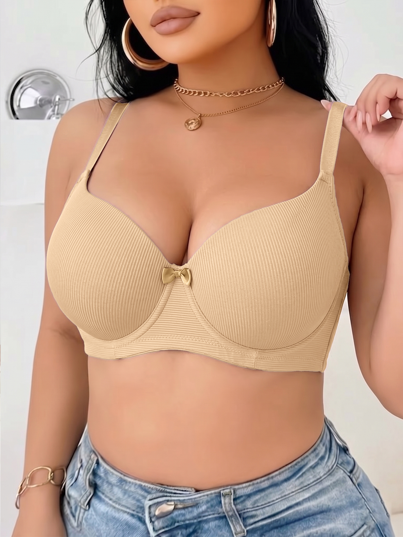 Plus Size Ribbed Women Bra Thi - Push Up Bra Padded recension och pris