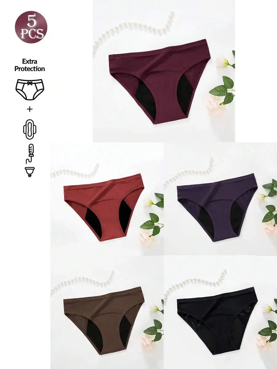 5 Pcs Women Solid Color Absorb - Period Panty Absorbent recension och pris